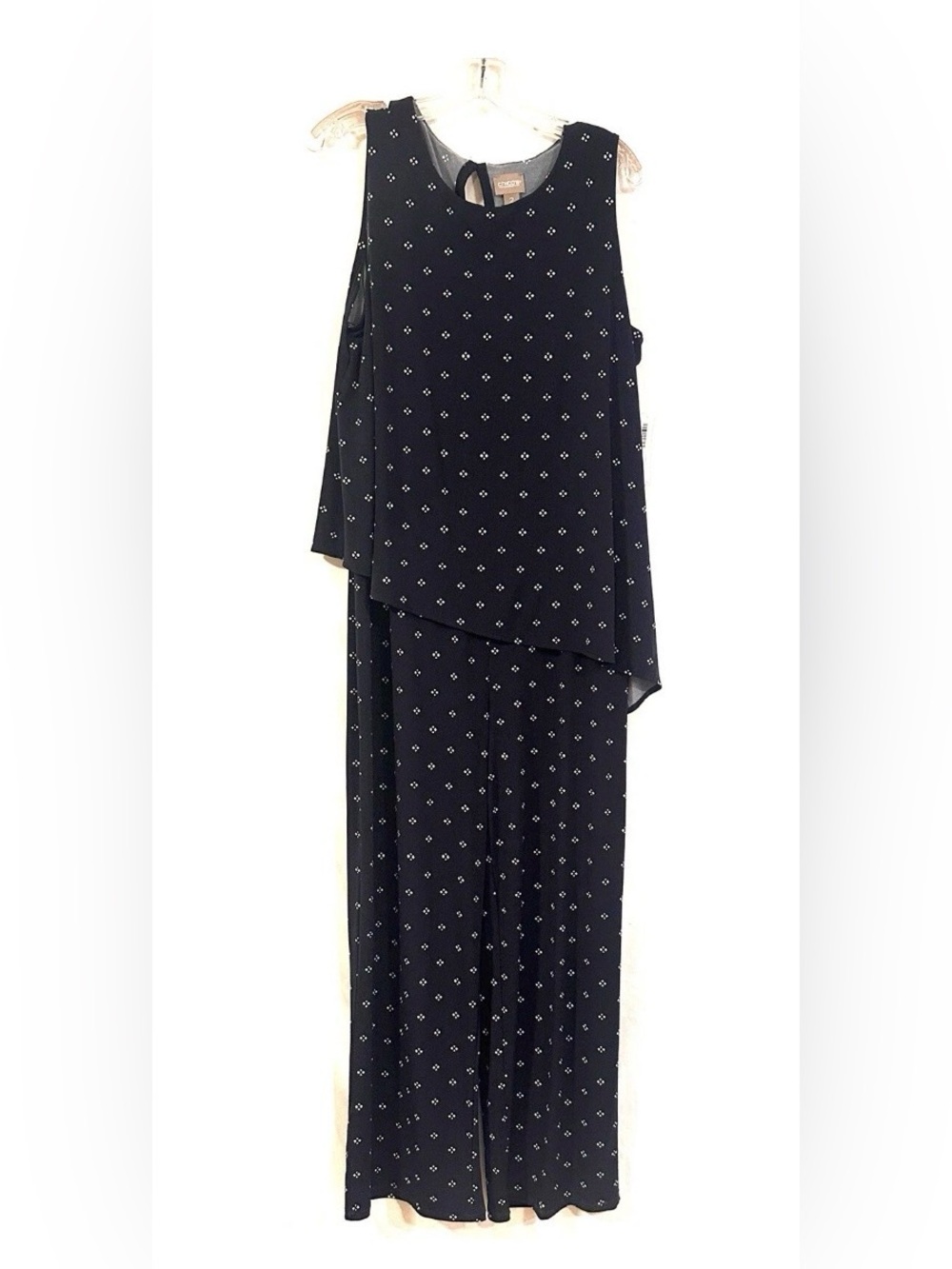 Chico's Summer Sky Dot Layered Sleeveless Navy Jumpsuit, XL, Like new